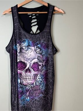 Women's Purple Floral Skull Tank Top